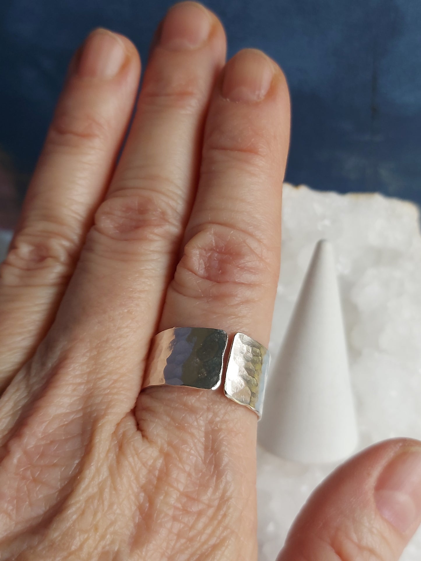Hammered Open band sterling silver ring