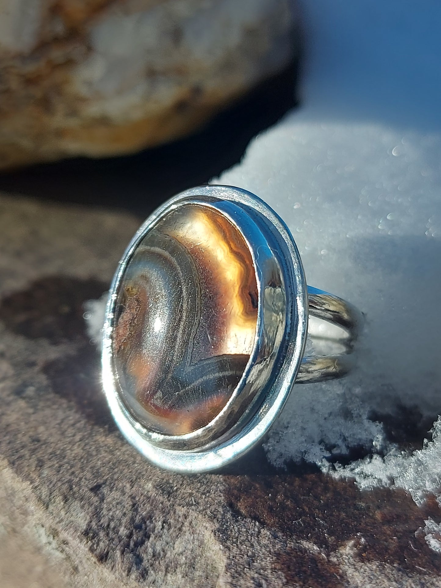 agate oval round ring