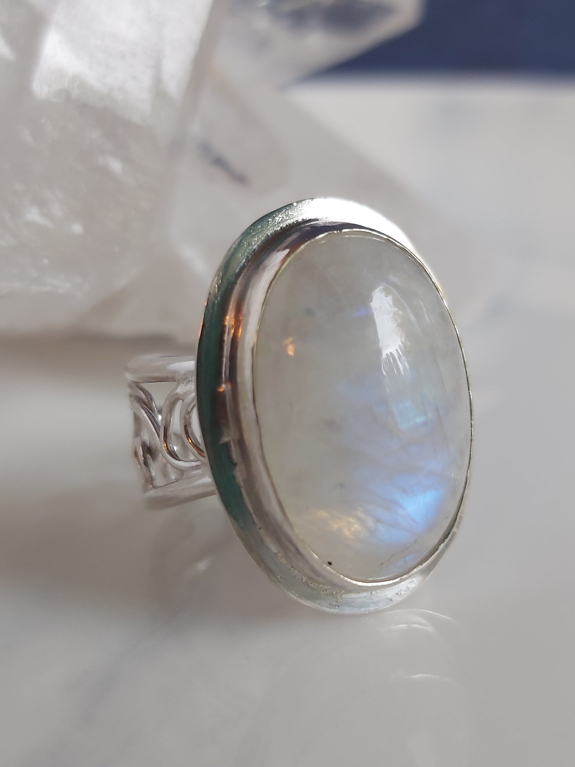 Moonstone spiral adjustable ring band 