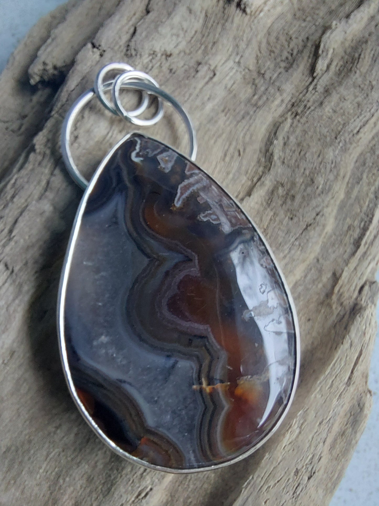 Agate pendant brown nd orange banding sterling silver pendant
