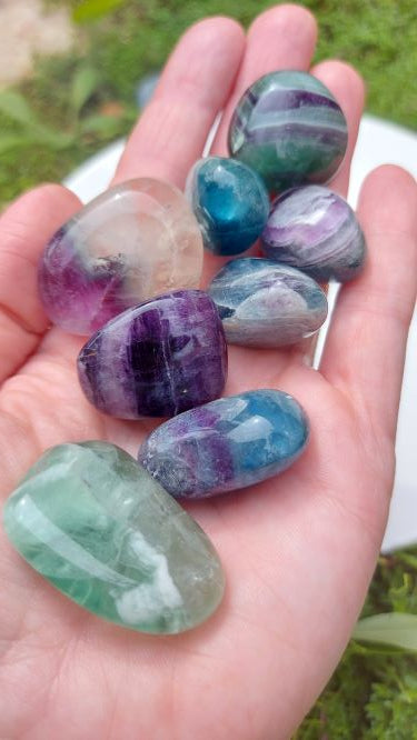 Rainbow clear tumbled fluorite crystals