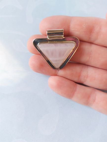 triangle rose quartz sterling silver pendant